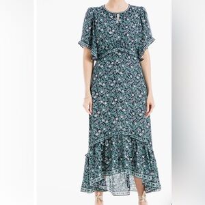 NWT Max Studio M High Low MIDI Dress in Green White and Black